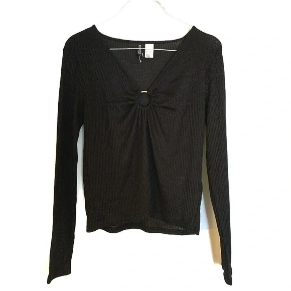 H&M Tops Black Long Sleeve Knit Top Shirt O Ring Medium